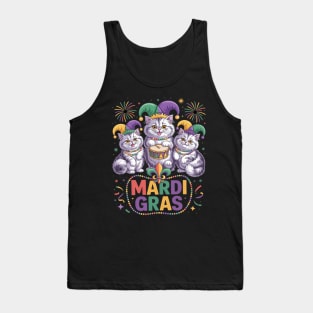 Mardi Gras Three Cute British Longhair Cats Masked Beads Tank Top